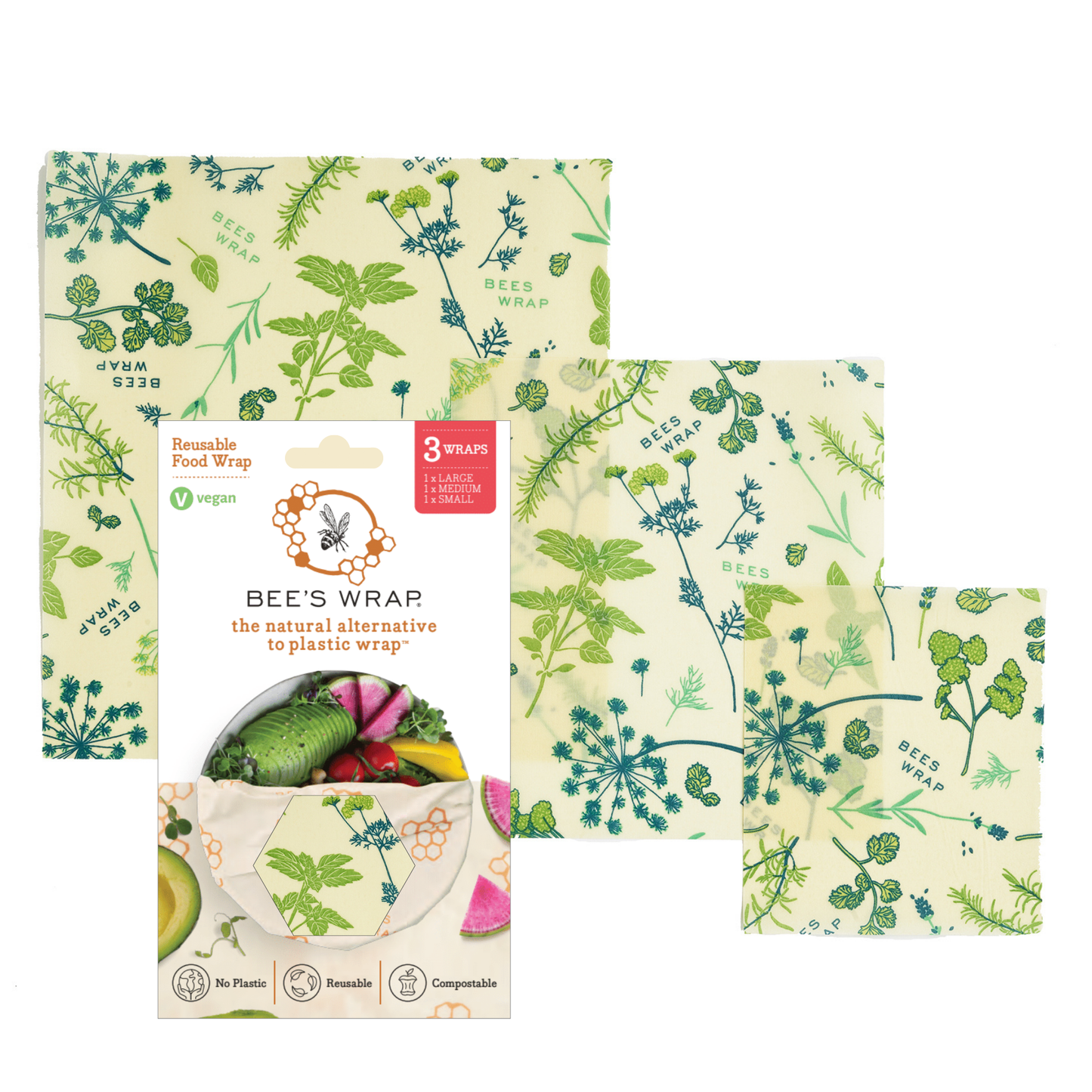 Assorted 3 Pack - Herb Garden, Plant Based Wax Bee's Wrap