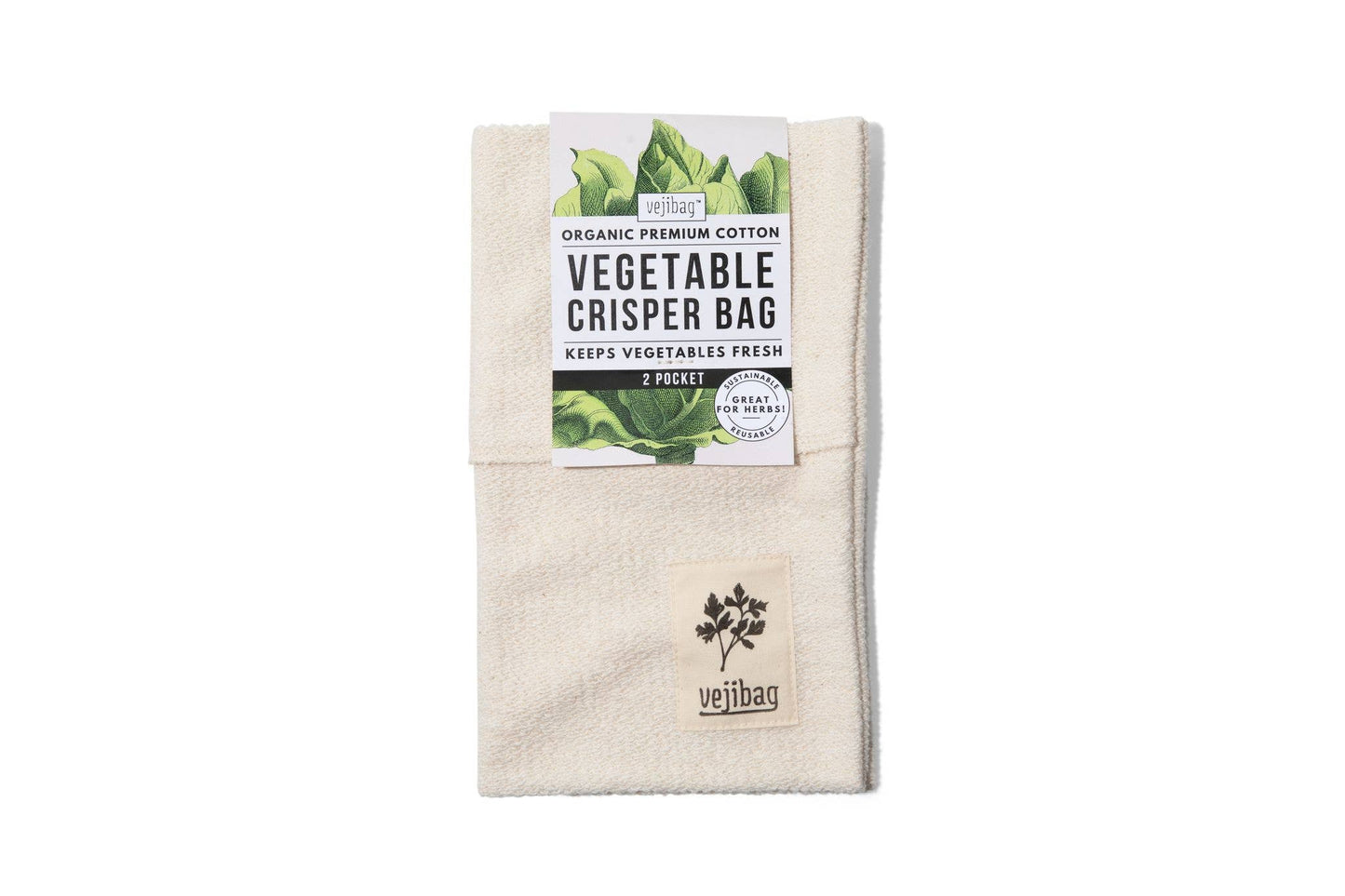 TWO POCKET VEJIBAG- Organic Herb Crisper Storage Bag Vejibag
