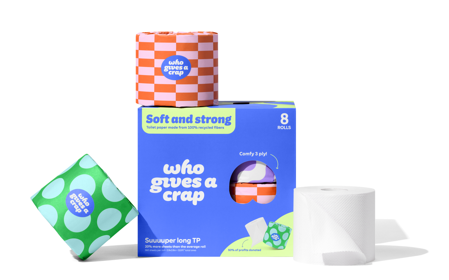100% Recycled Toilet Paper - Retail 8 Pack (4/case) Who Gives a Crap