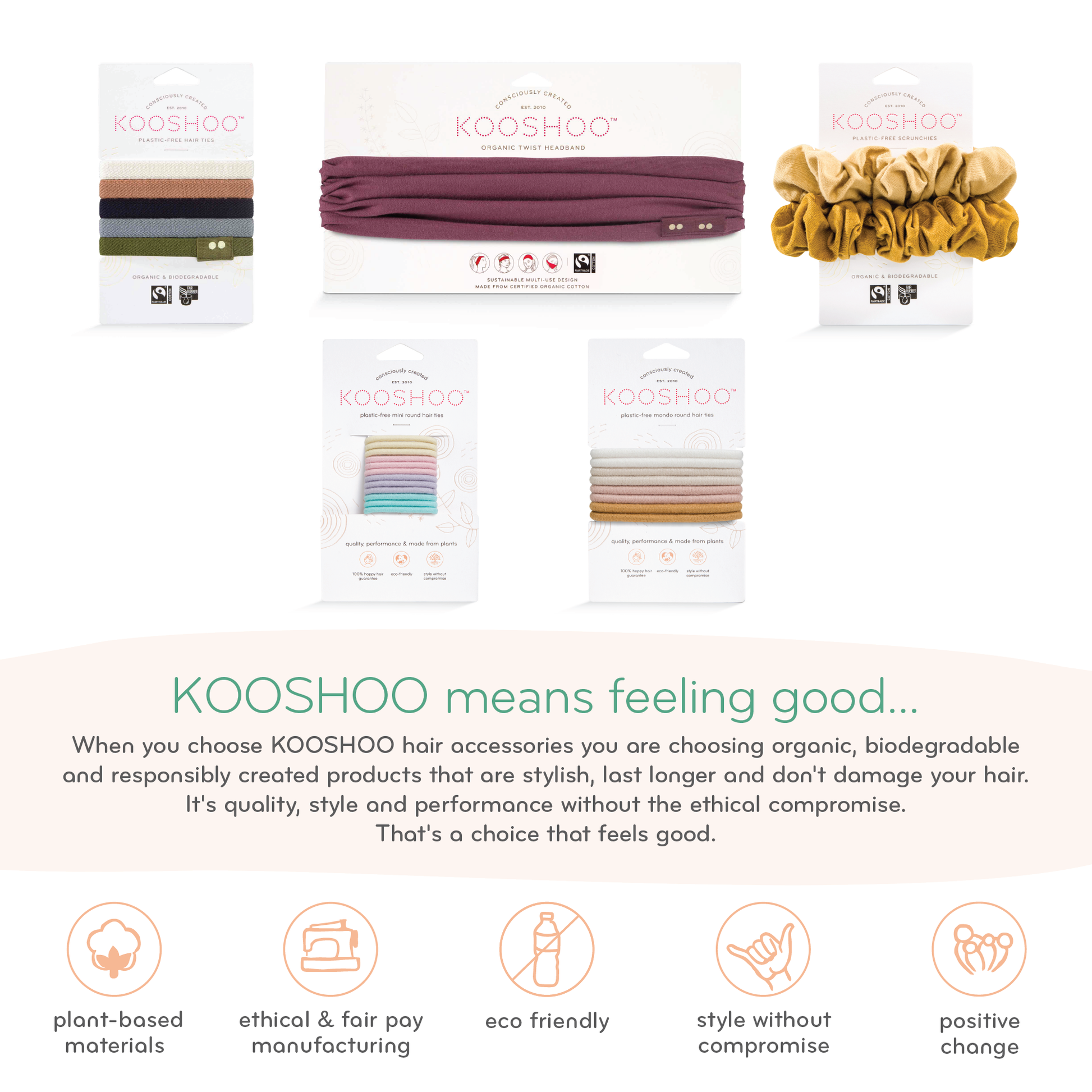 Plastic-free Flat Hair Ties - Earth Tints KOOSHOO