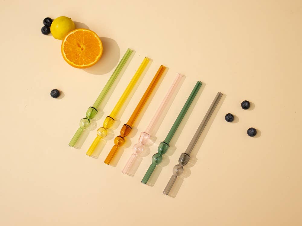 Casa Amarosa - Glass Straw -Green (Set of 6) , 8 x 1 Inches Casa Amarosa