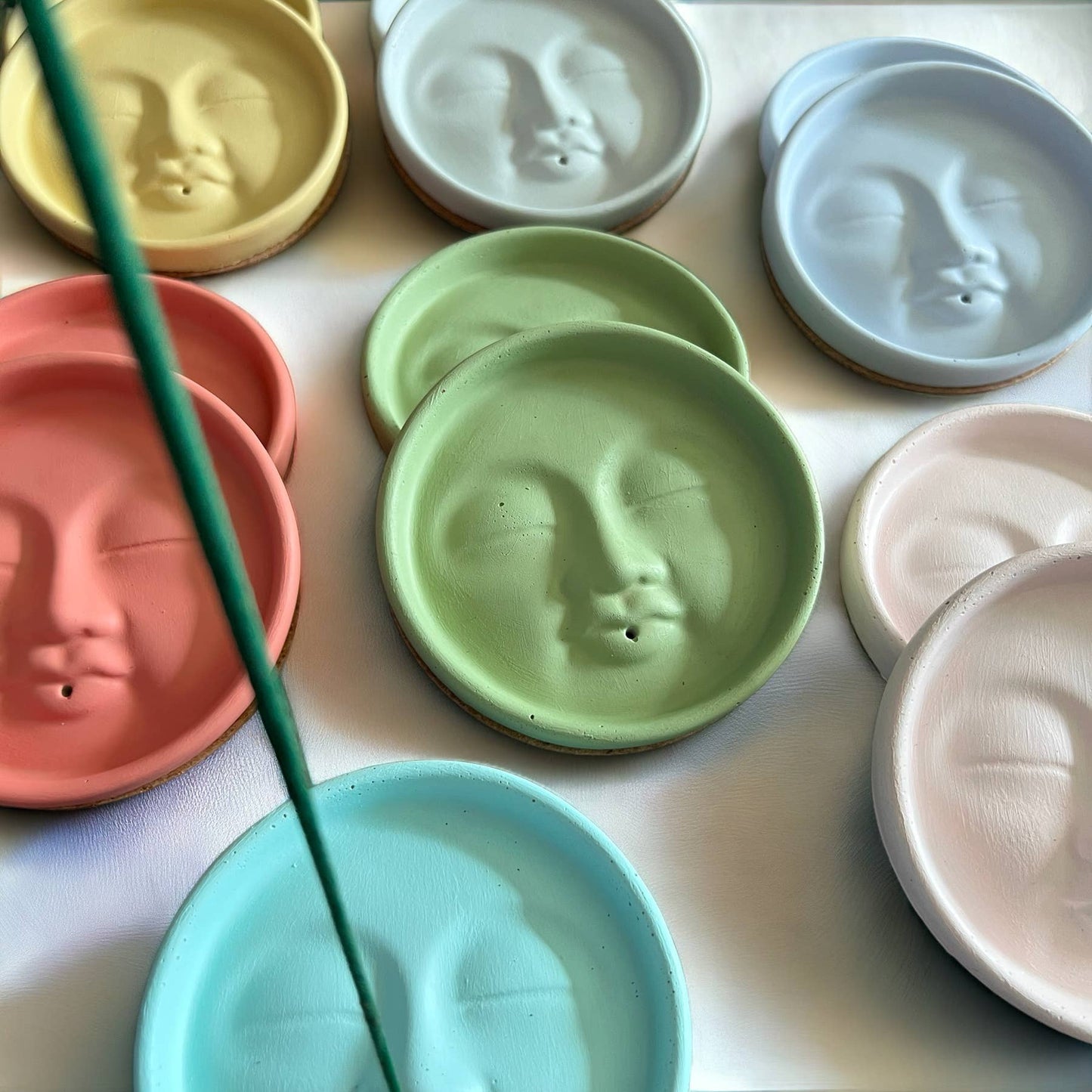 Fire and Moth Co - Colorful Concrete Moon Face Celestial Incense Holder: Matte / Dusty Rose Fire and Moth Co