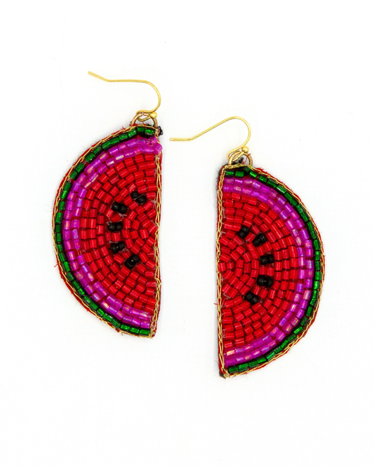 Beaded Fruit Earrings - Watermelon Fair Anita