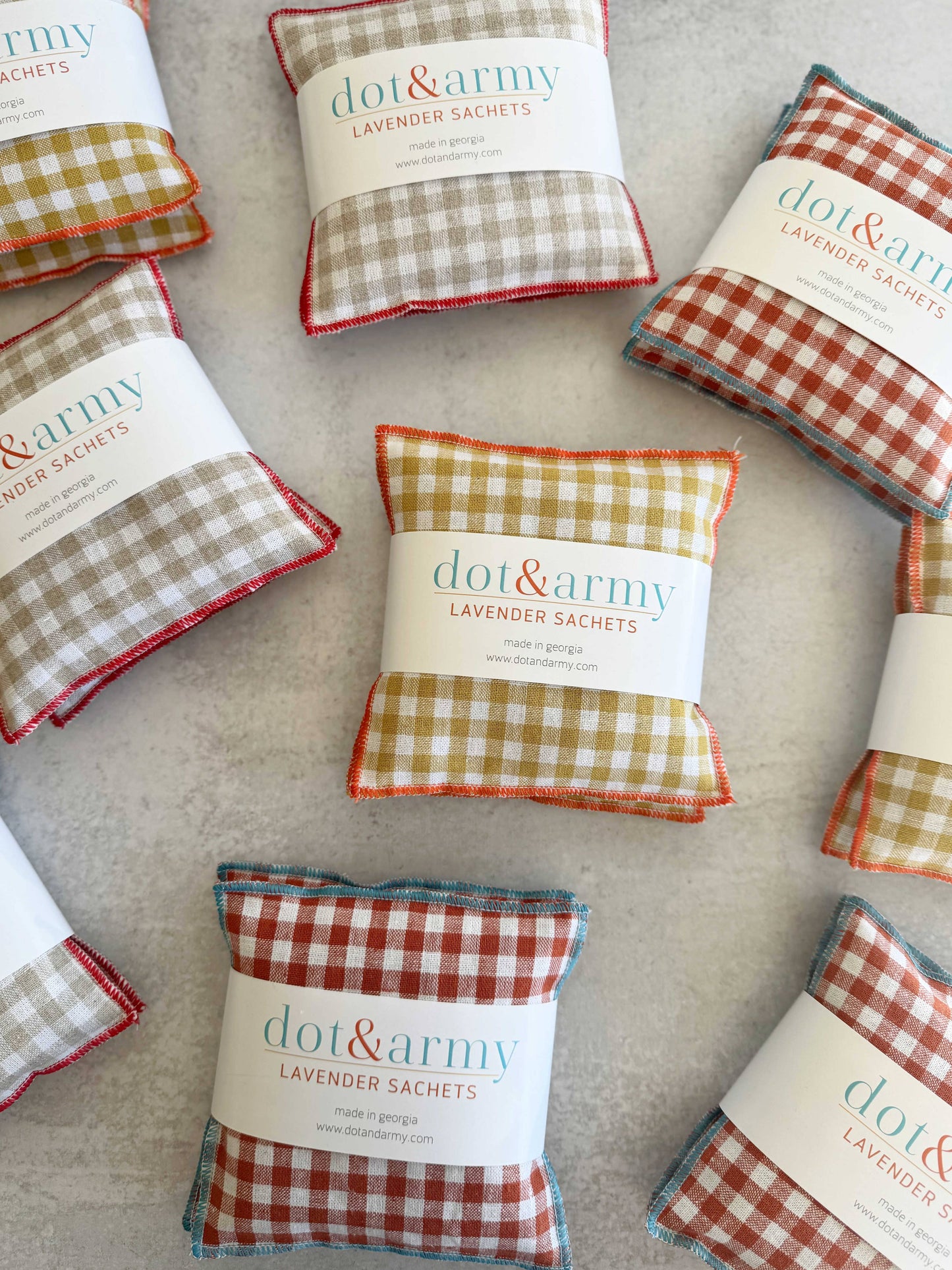 Mini Check Linen Lavender Sachets, set of two Dot and Army