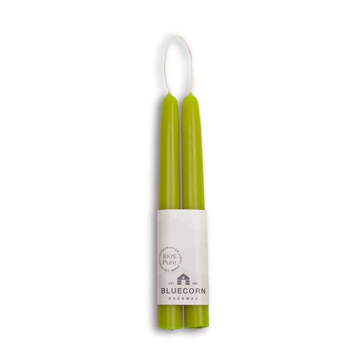 Pair of Hand-Dipped Beeswax Taper Candles: 8" / Pistachio Bluecorn Candles