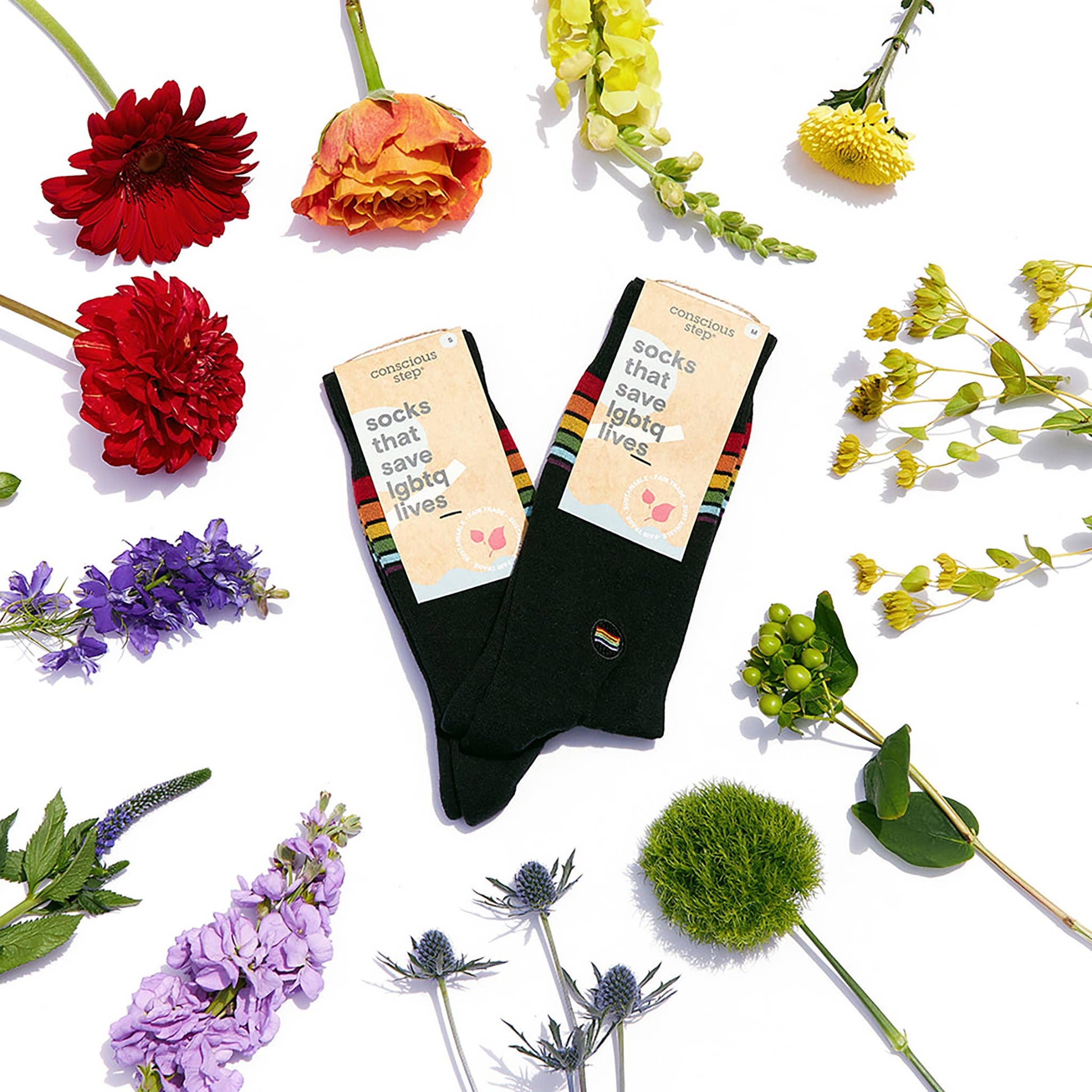 Socks that Save LGBTQ Lives (Classic Rainbow Stripe) Conscious Step