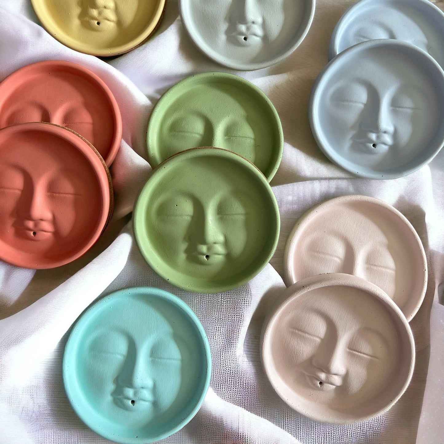 Fire and Moth Co - Colorful Concrete Moon Face Celestial Incense Holder: Matte / Dusty Rose Fire and Moth Co
