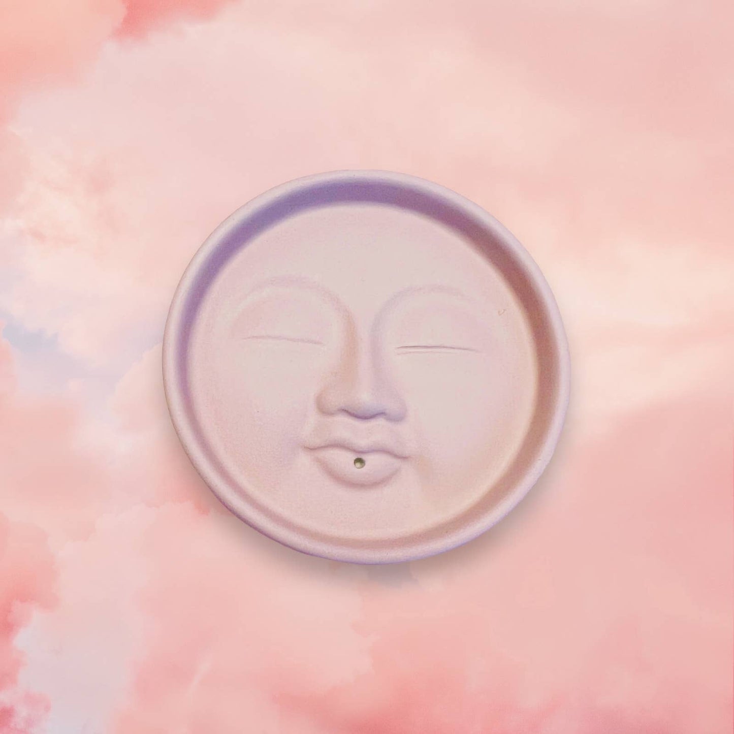 Fire and Moth Co - Colorful Concrete Moon Face Celestial Incense Holder: Matte / Dusty Rose Fire and Moth Co