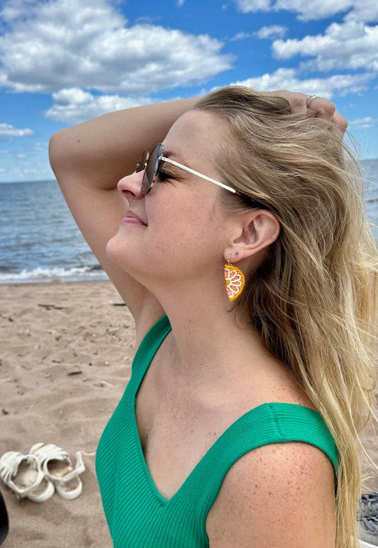 Citrus Fruit Slice Beaded Earrings - Orange or Lime Fair Anita