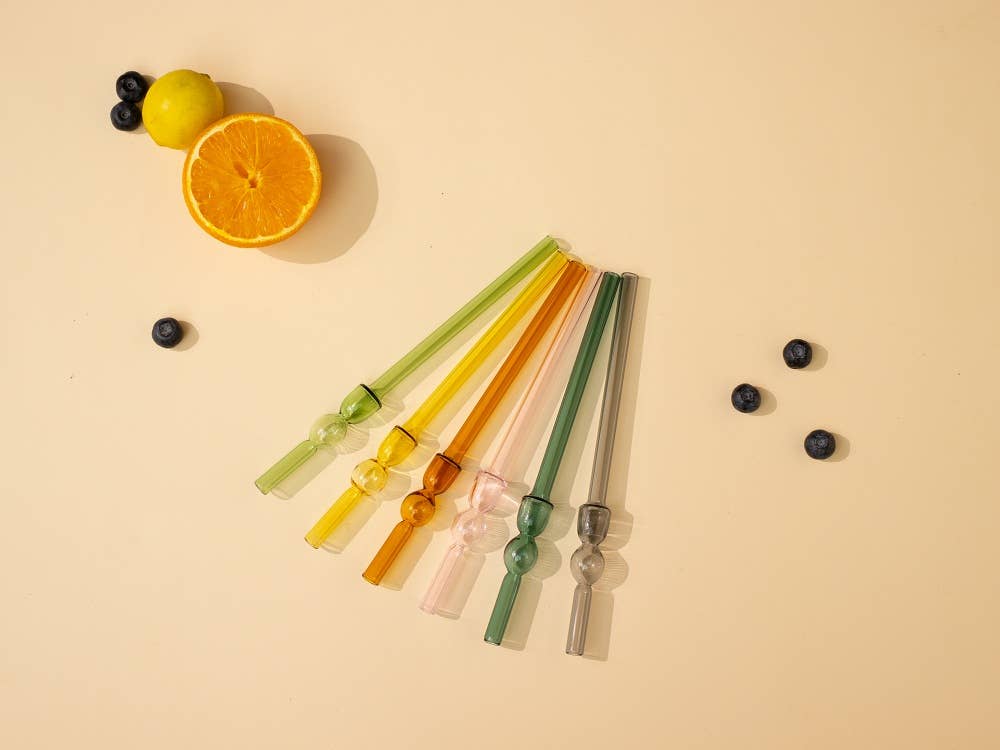 Casa Amarosa - Glass Straw -Green (Set of 6) , 8 x 1 Inches Casa Amarosa