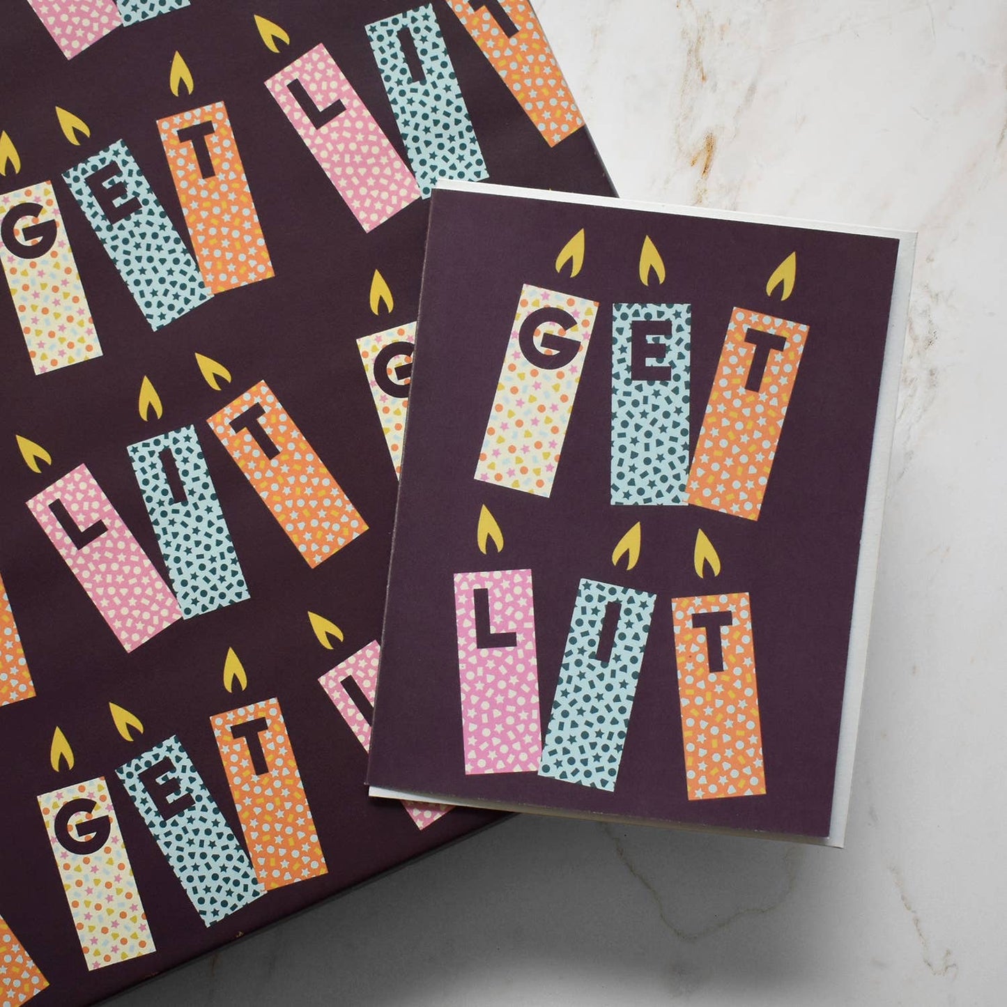 Confetti Get Lit Birthday Candles Greeting Card MASU