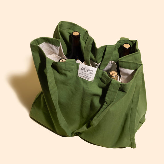 Sustainability Love:Multi-Pocket Cotton Tote Sage Green Pure Mitti