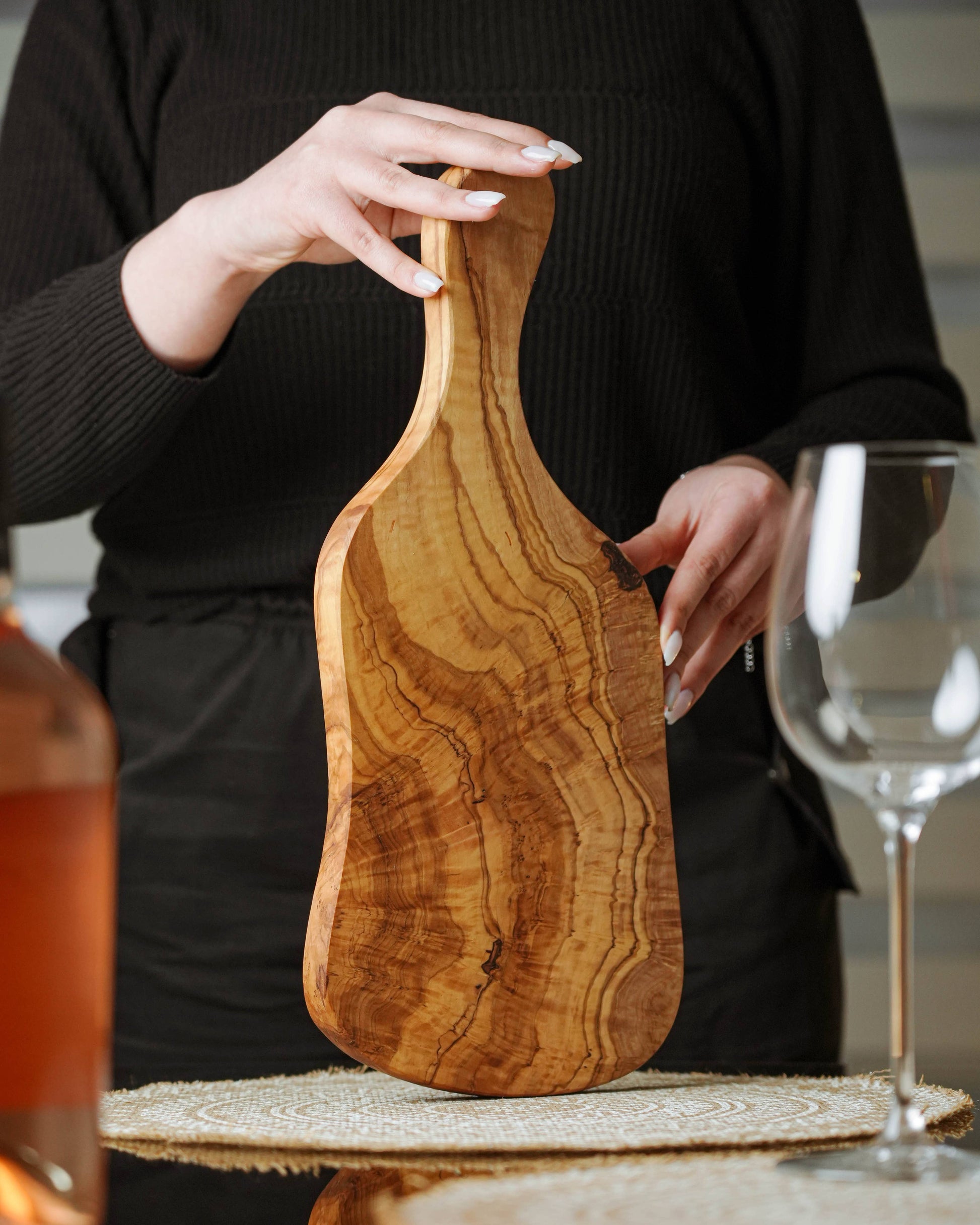 Irregular Shaped Cutting Board with Handle Handcrafted Olivewood