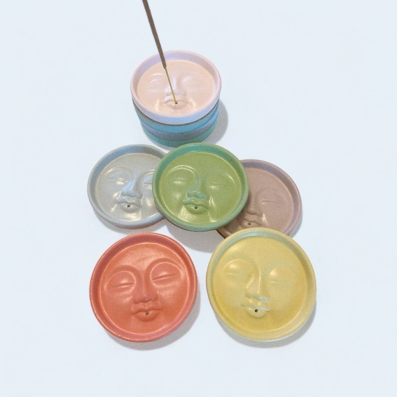 Fire and Moth Co - Colorful Concrete Moon Face Celestial Incense Holder: Matte / Dusty Rose Fire and Moth Co