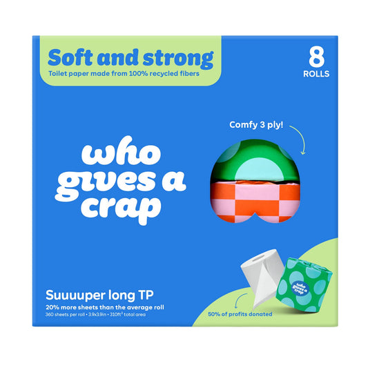 100% Recycled Toilet Paper - Retail 8 Pack (4/case) Who Gives a Crap