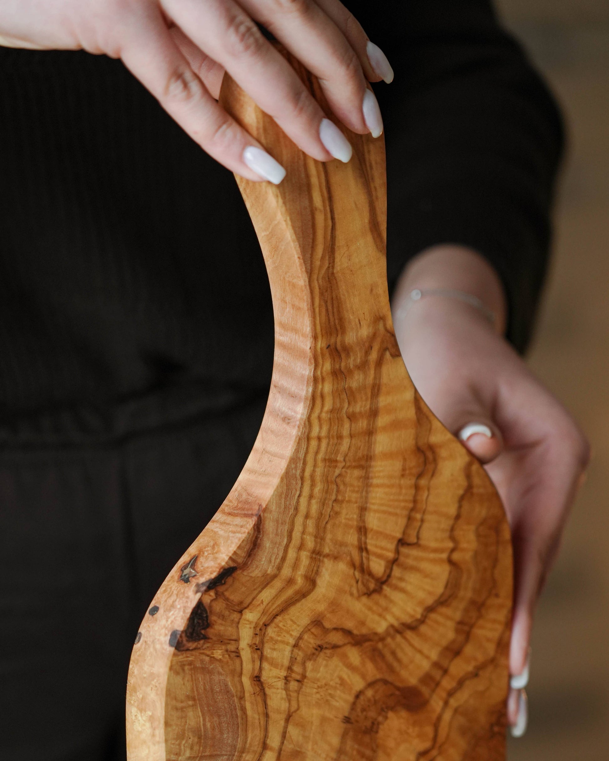 Irregular Shaped Cutting Board with Handle Handcrafted Olivewood