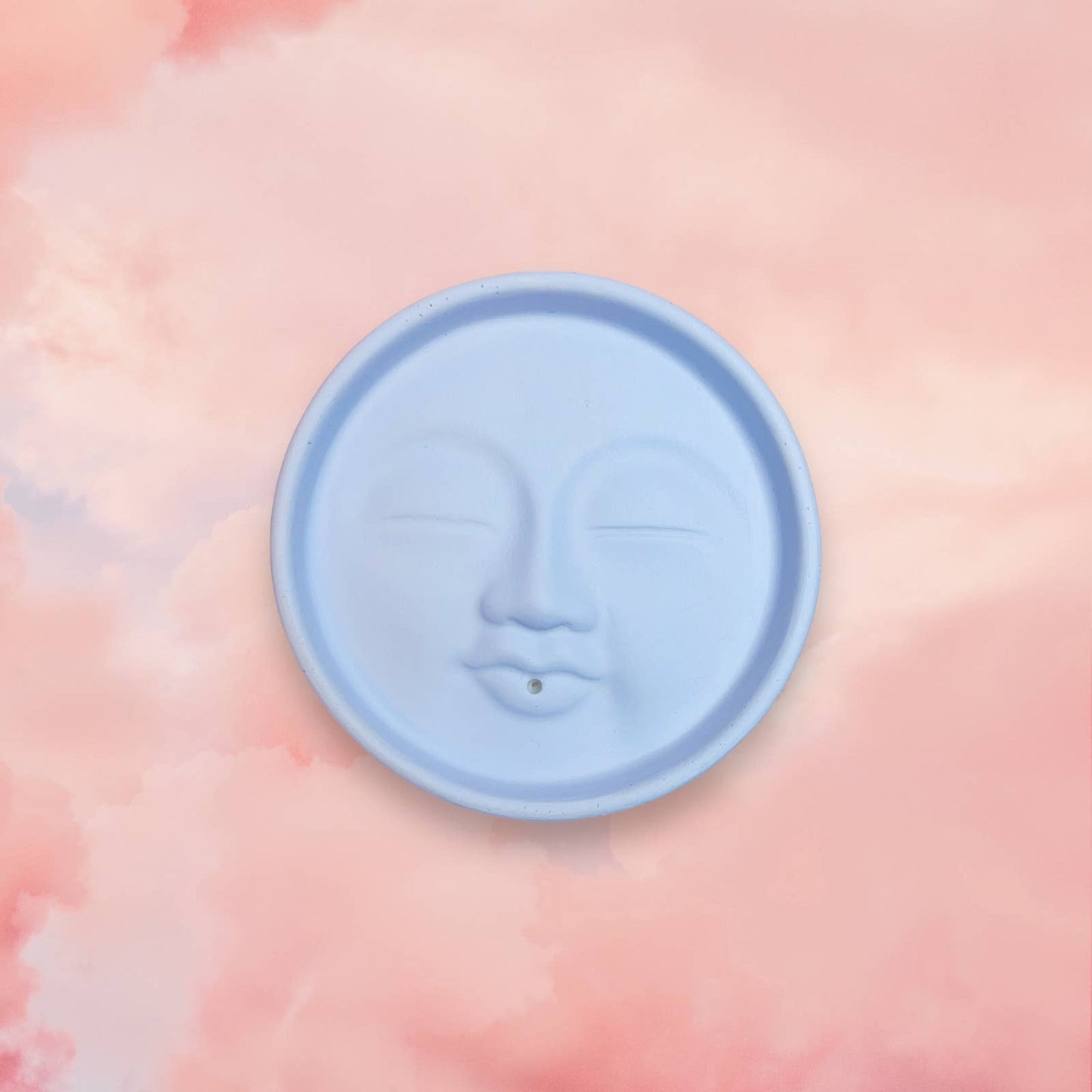 Fire and Moth Co - Colorful Concrete Moon Face Celestial Incense Holder: Matte / Dusty Rose Fire and Moth Co
