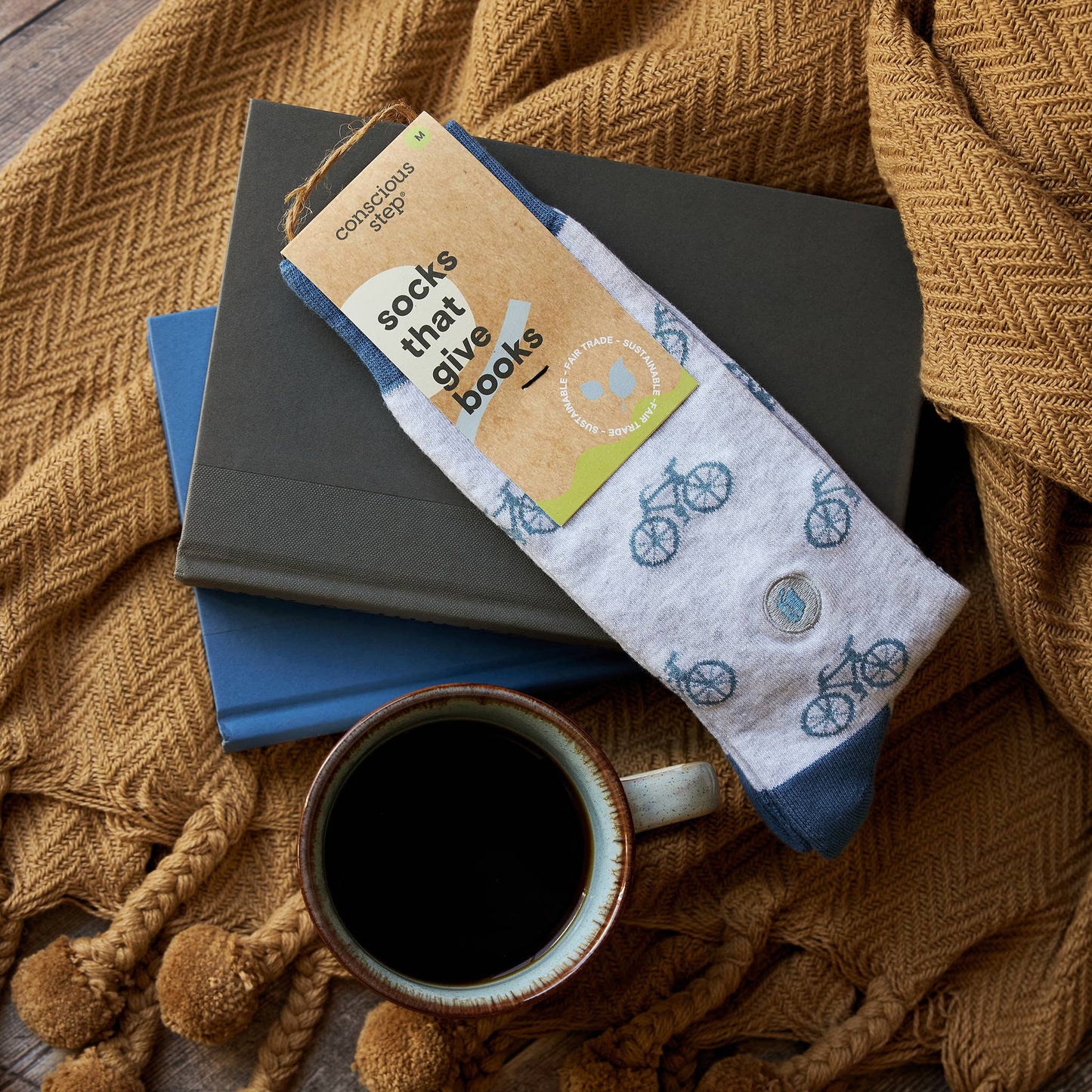 Socks that Give Books (Gray Bicycles) Conscious Step