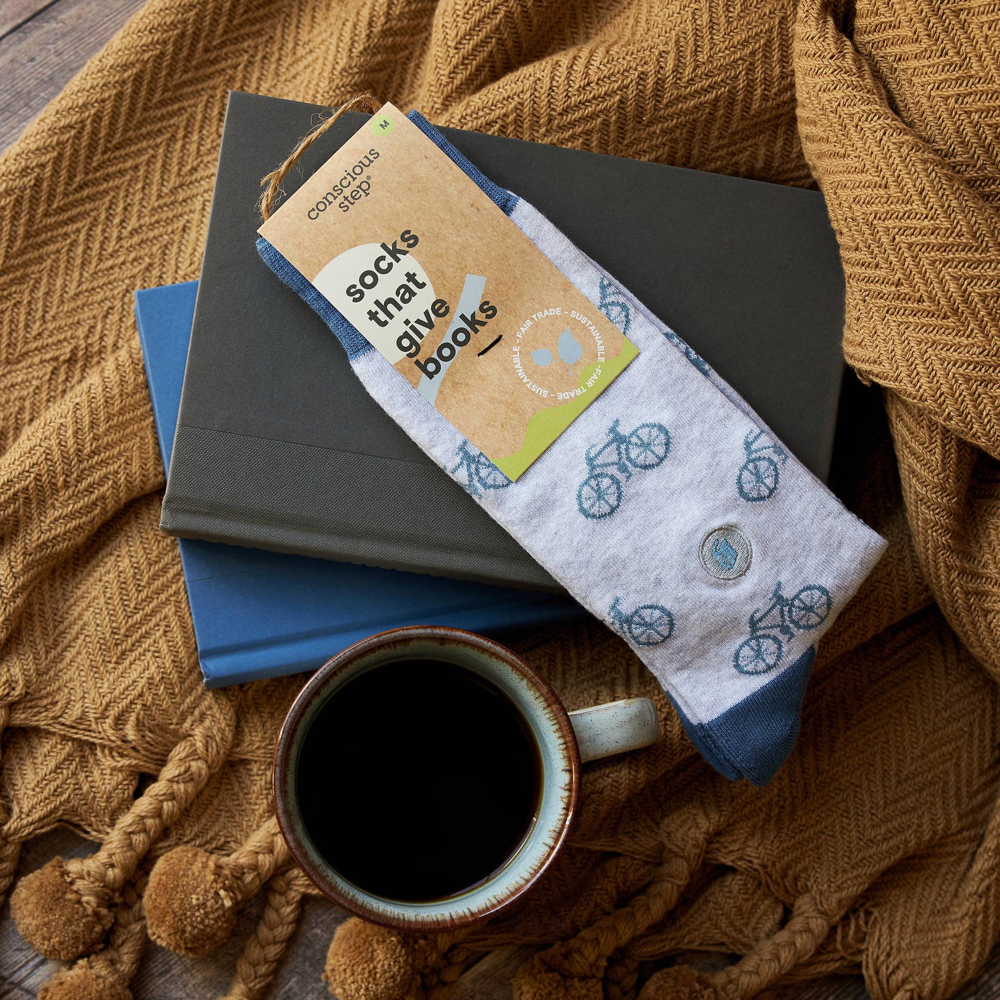 Socks that Give Books (Gray Bicycles) Conscious Step