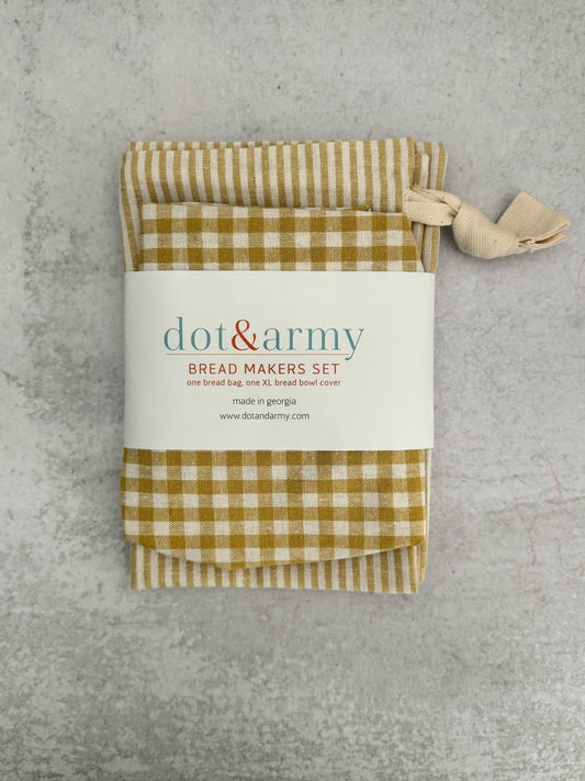 Stripe and Check Bread Makers Set, bread bag & bowl cover Dot and Army