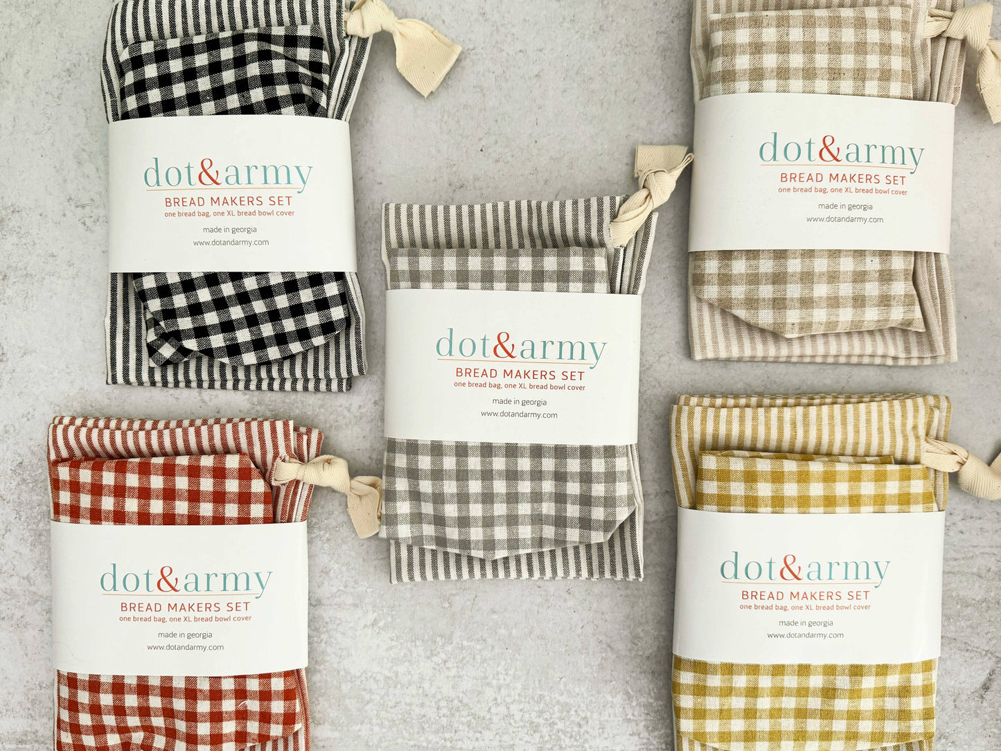 Stripe and Check Bread Makers Set, bread bag & bowl cover Dot and Army