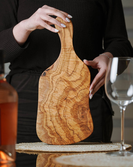 Irregular Shaped Cutting Board with Handle Handcrafted Olivewood