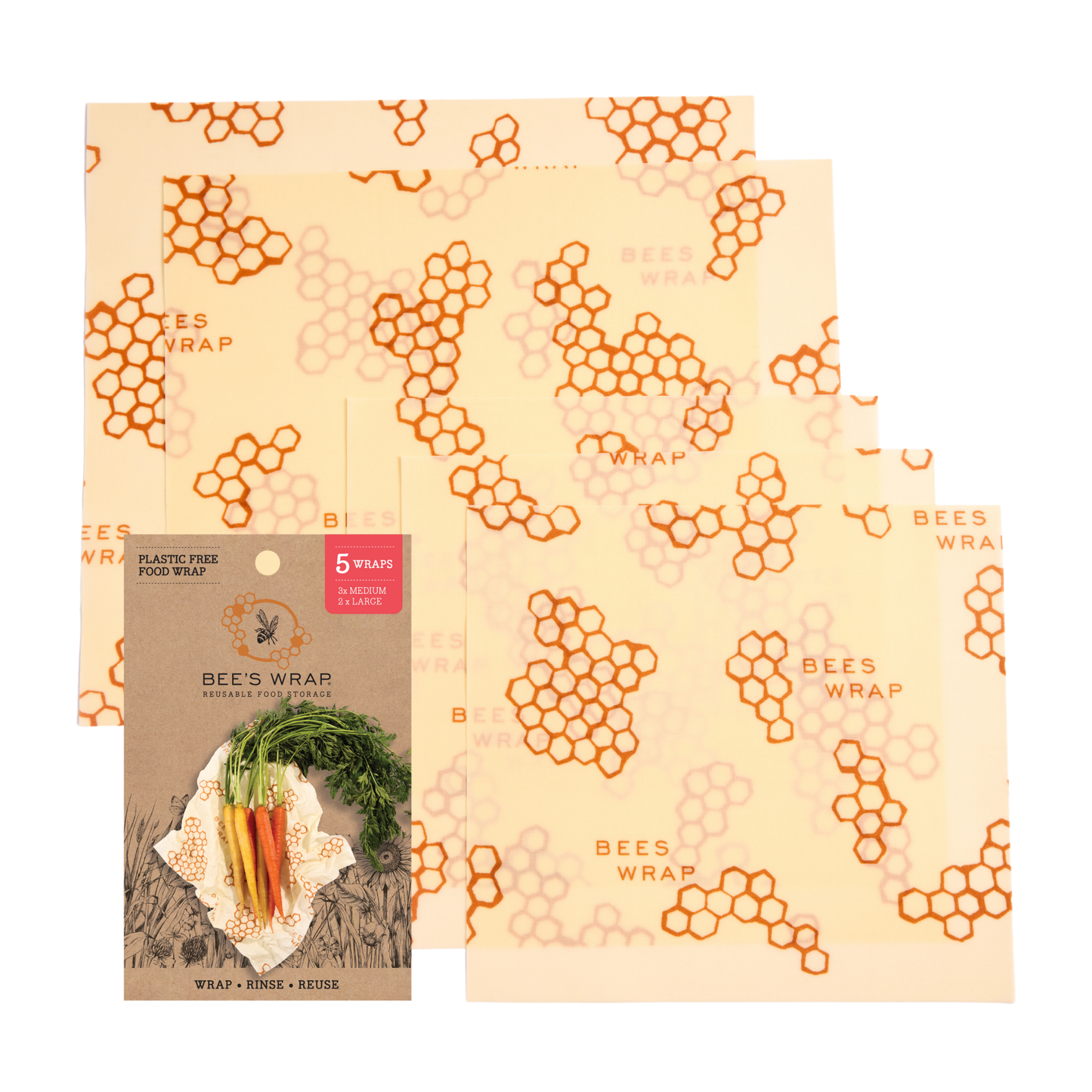 Bee's Wrap - New! Assorted 5 Pack - Honeycomb Bee's Wrap