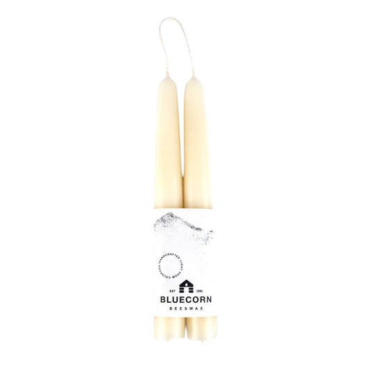 Pair of Hand-Dipped Beeswax Taper Candles: 8" / Ivory Bluecorn Candles