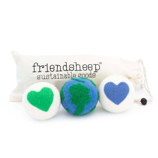 Friendsheep - Love Your Mama Eco Dryer Balls - Set of 3 (EARTH HEARTS): PACKAGE FREE Friendsheep