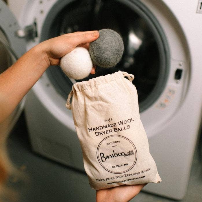 Set of 6 Organic Wool Dryer Balls Bamboo Switch