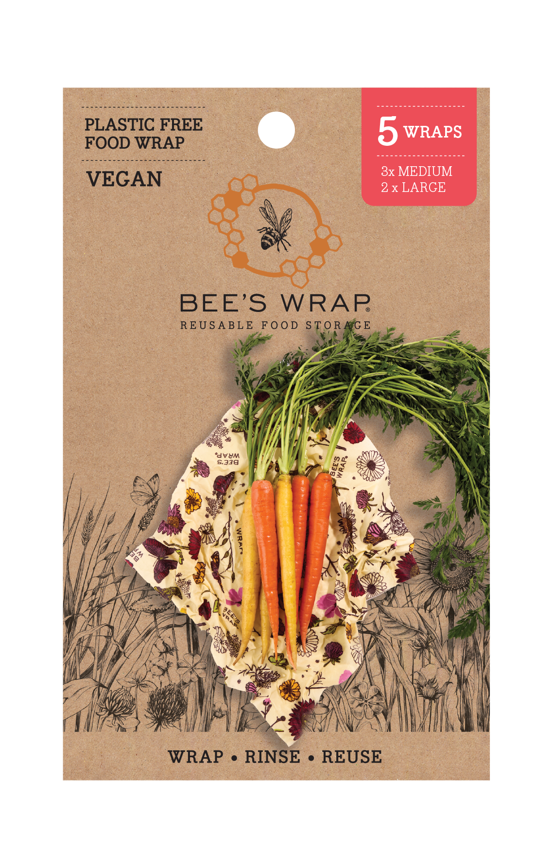 Bee's Wrap - Bee's Wrap - New! Meadow Magic - 5 pack - 3 medium & 2 large Bee's Wrap