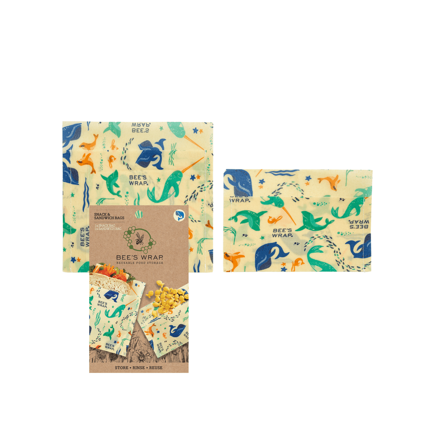 Bee's Wrap - Bee's Wrap -Snack and Sandwich Bags - Under the Sea Print Bee's Wrap