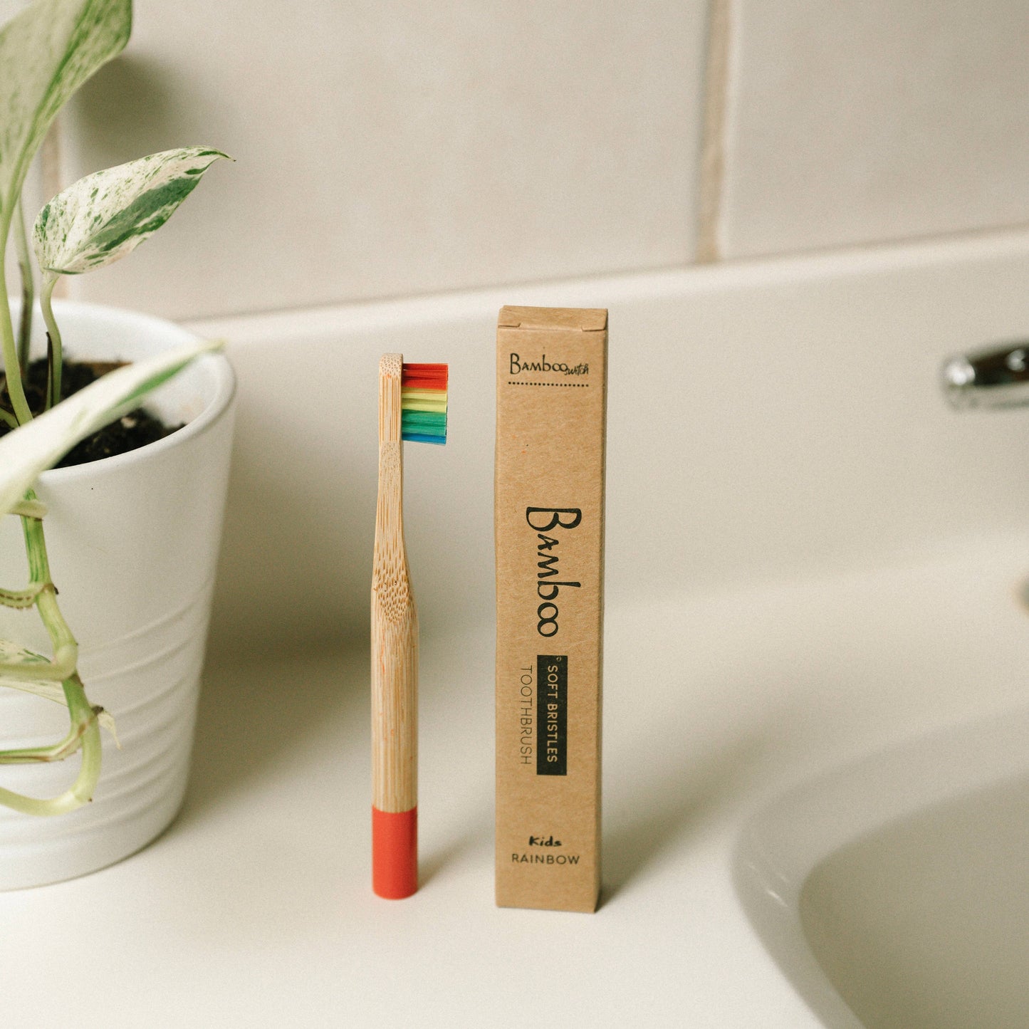 Bamboo Kids Toothbrush - Eco-Friendly Soft Bristles with Biodegradable Handle Bamboo Switch