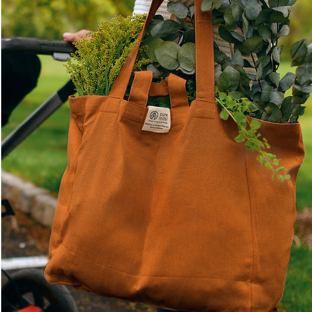 Sustainability Love:Multi-Pocket Cotton Tote Terracotta Pure Mitti