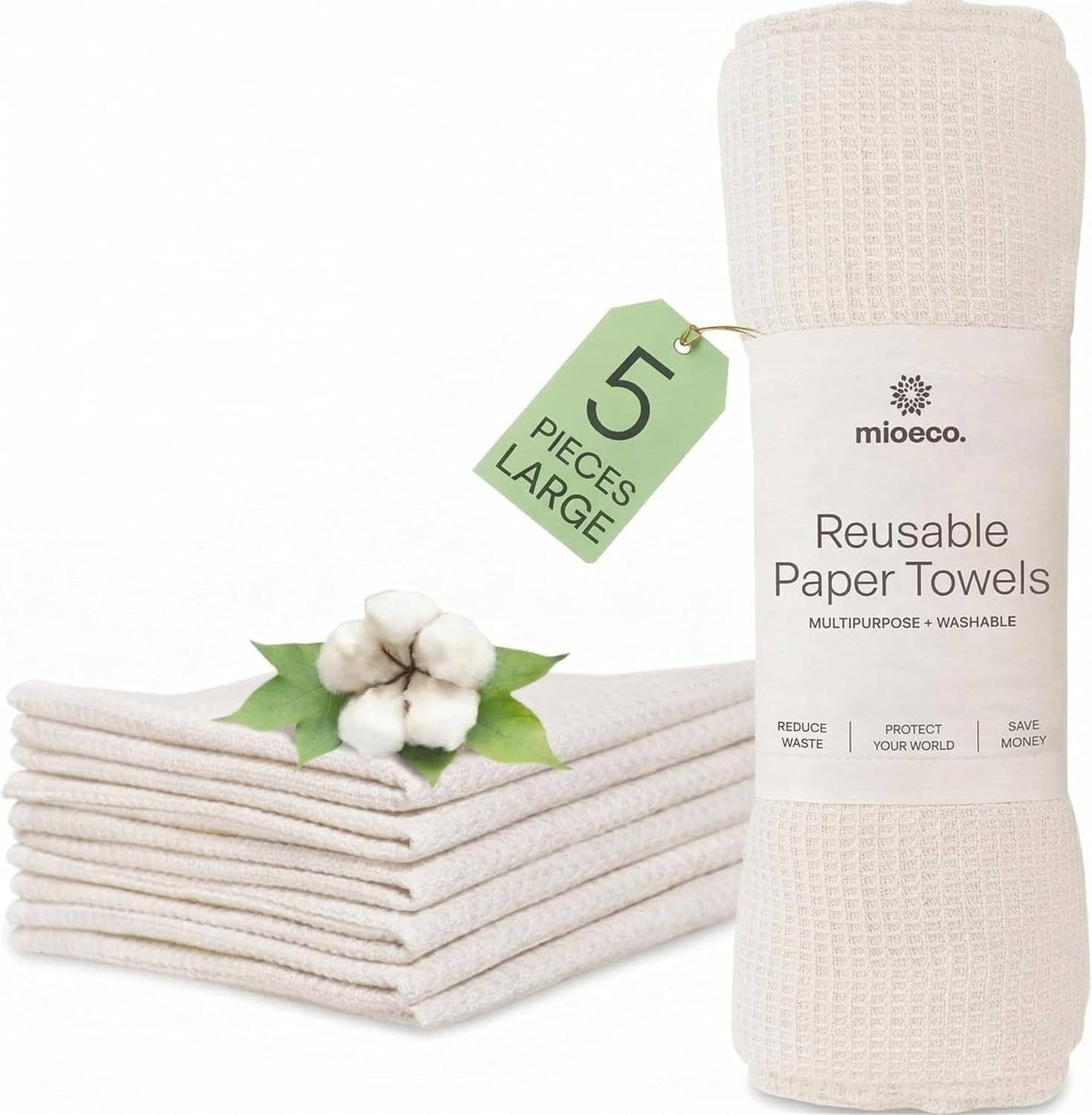 MioEco Unpaper Towels Organic Cotton Reusable Large 5 Pack MioEco