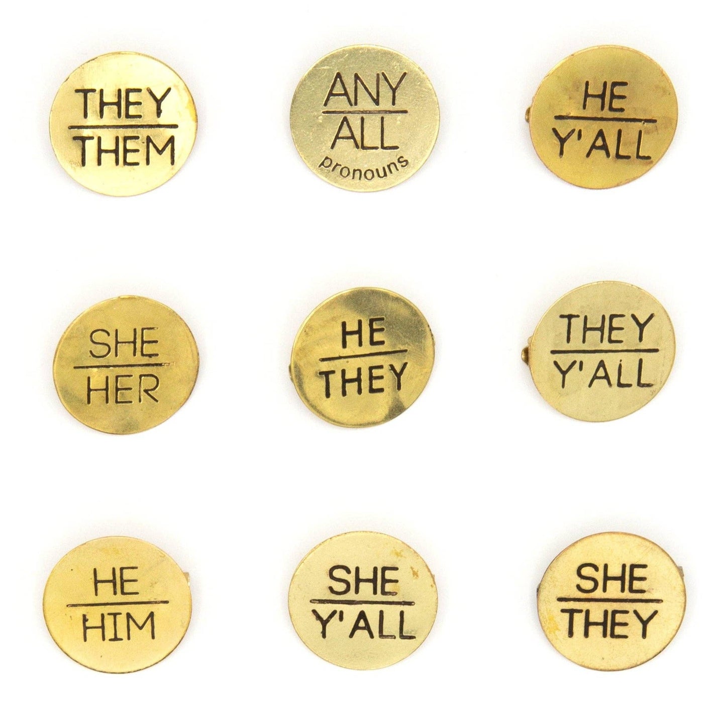 Pronoun Pins - Brass Fair Anita