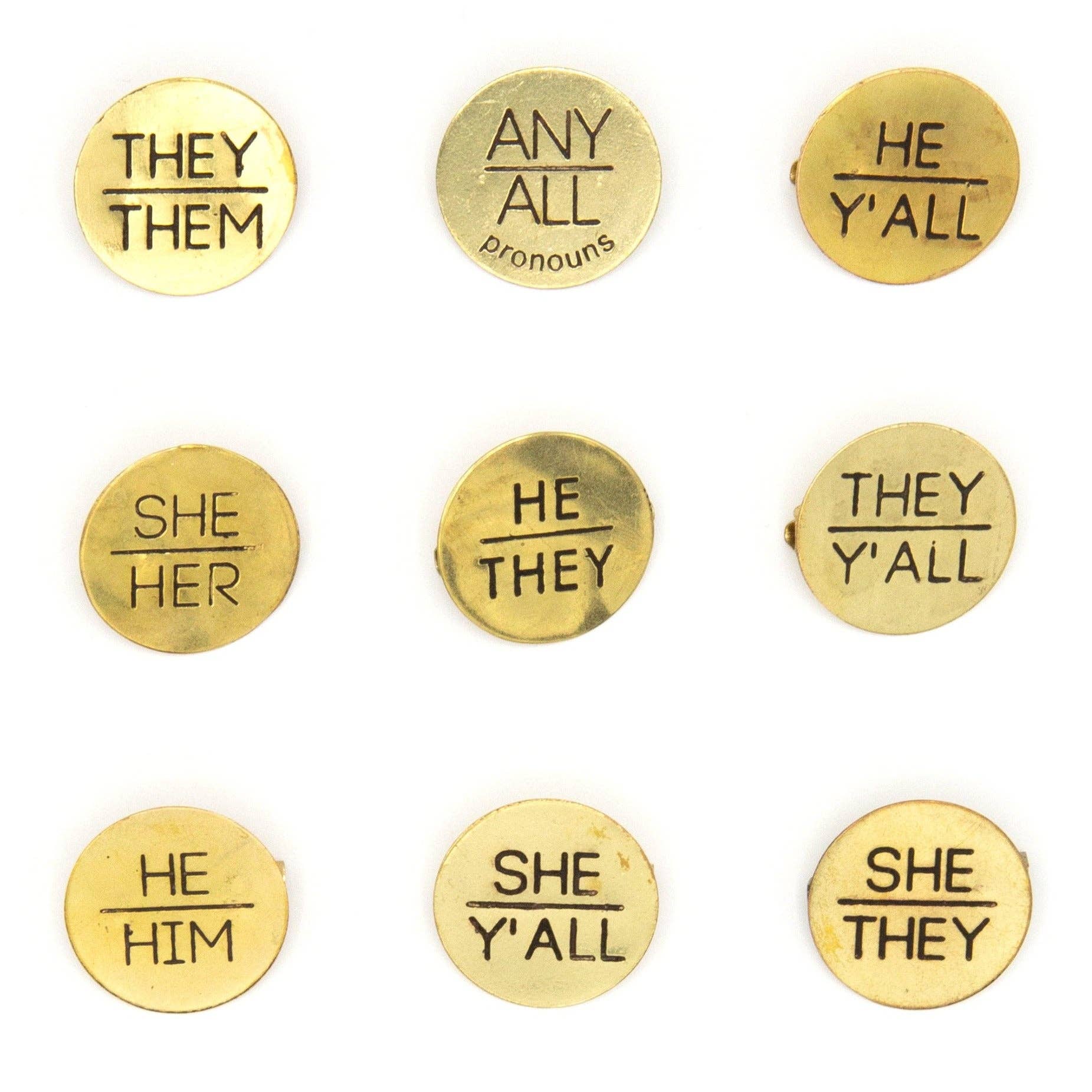 Pronoun Pins - Brass Fair Anita