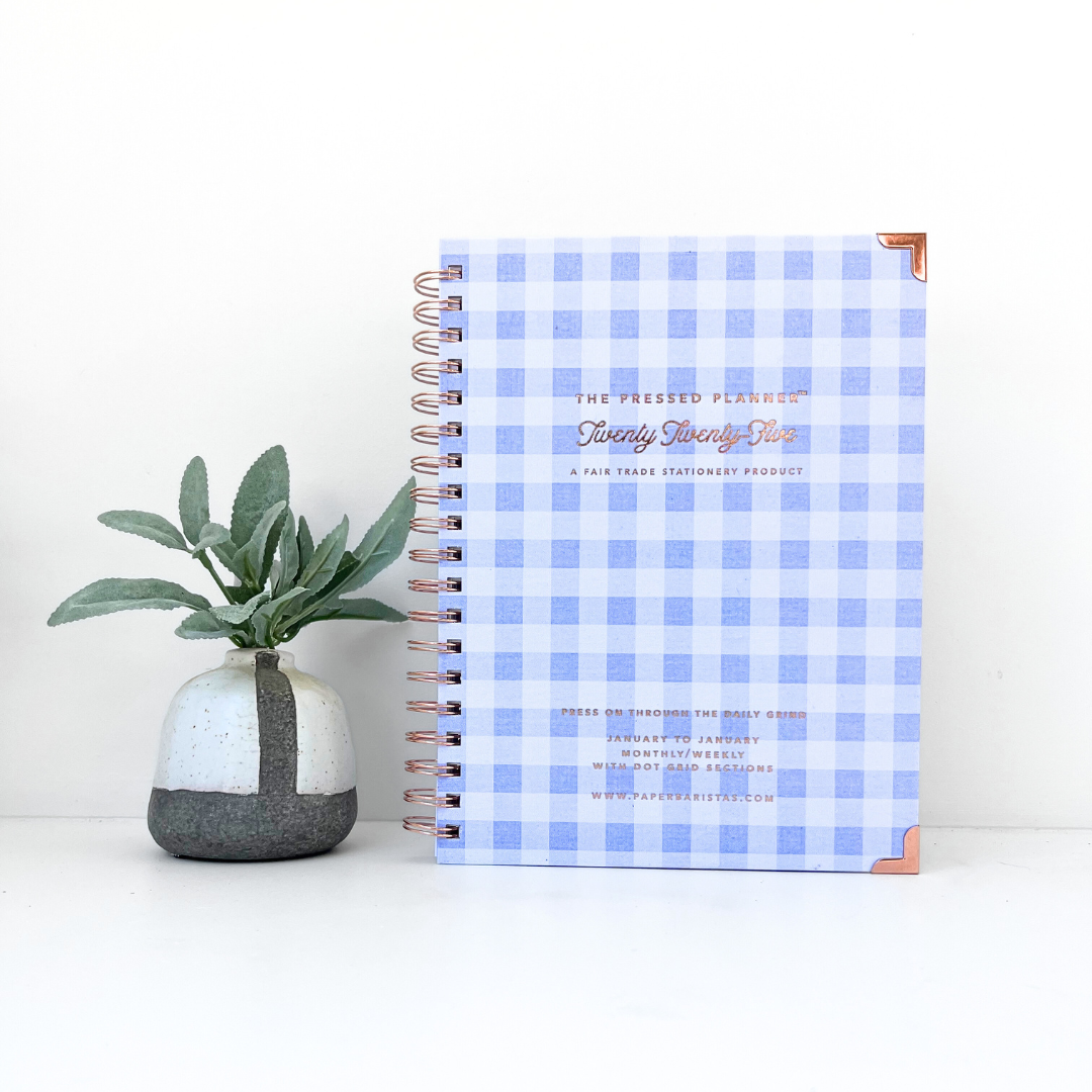 2025 Planner | Plaid Blue Monthly Weekly Sustainable Planner Paper Baristas