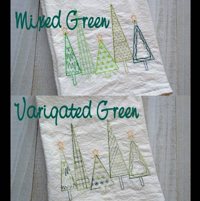 SewMuchMoreStore - Winter Christmas Trees Tea Towel Embroidered - Holiday Decor: Varigated Green / HANGING HOOK SewMuchMoreStore