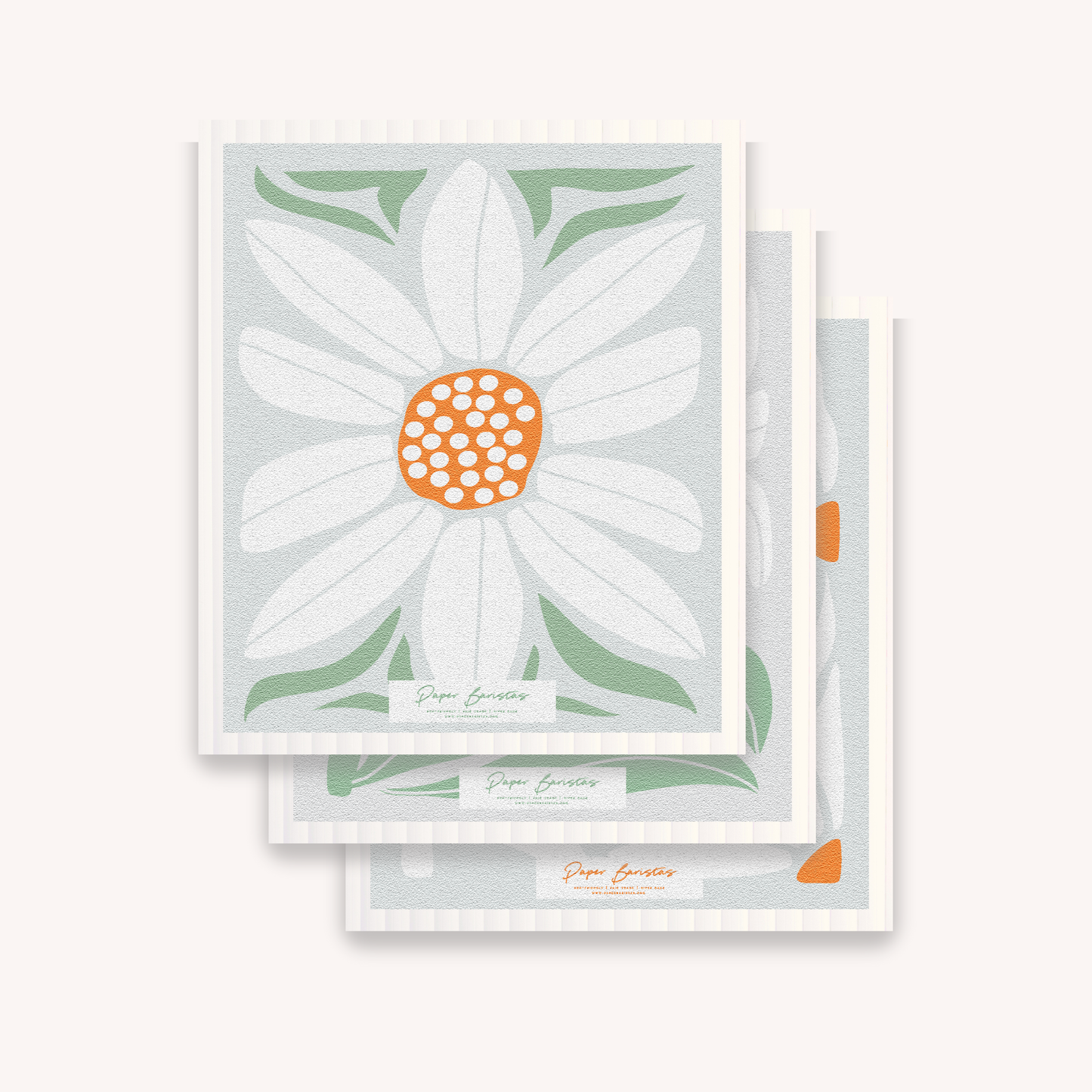 Paper Baristas - Set of 3 Swedish Dishcloth: Daisy Combo Paper Baristas