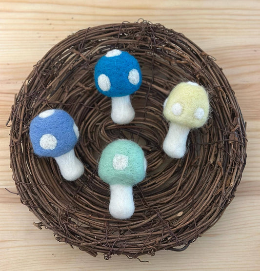 Yellow Blue Mushrooms Felt Wool Eco Pet Toys Fresheners BULK Friendsheep