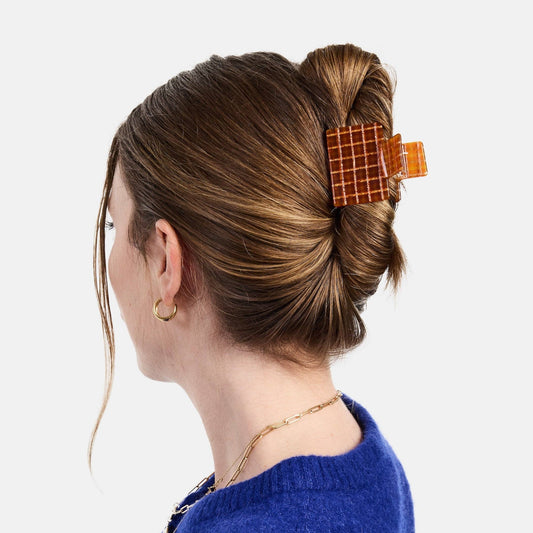 Midi Box Claw in Caramel Plaid CHUNKS