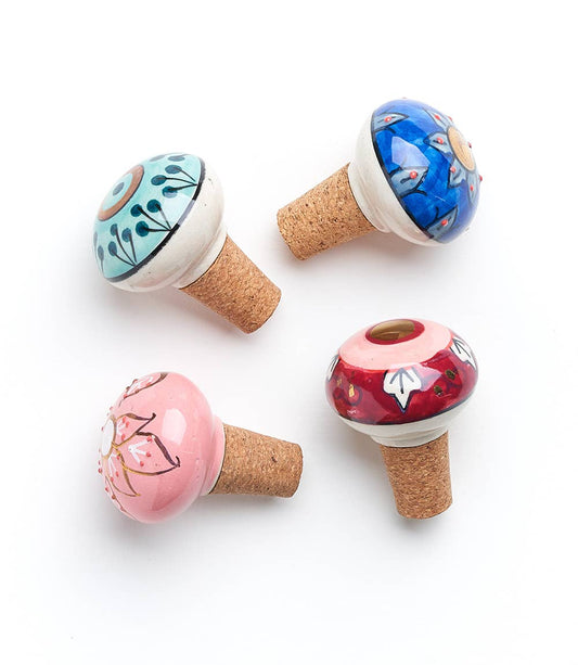 Matr Boomie Fair Trade - Jalini Wine Stopper Cork - Hand Painted Ceramic, Assorted Matr Boomie Fair Trade