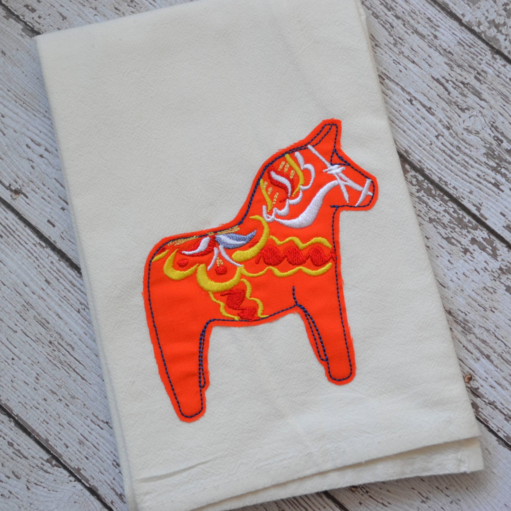 SewMuchMoreStore - Dala Horse Tea Towel, Embroidered Floursack Towel: Red / Hanging Hook SewMuchMoreStore