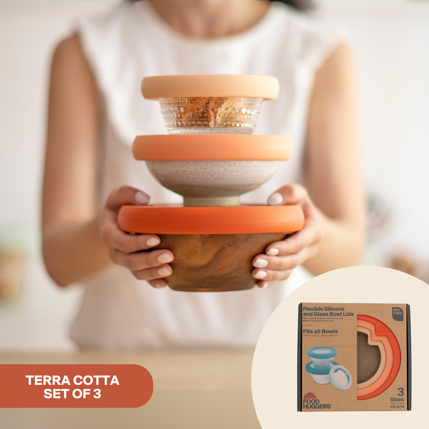 Glass Bowl Lids with Silicone Seal (Set/3) – Terra Cotta Food Huggers