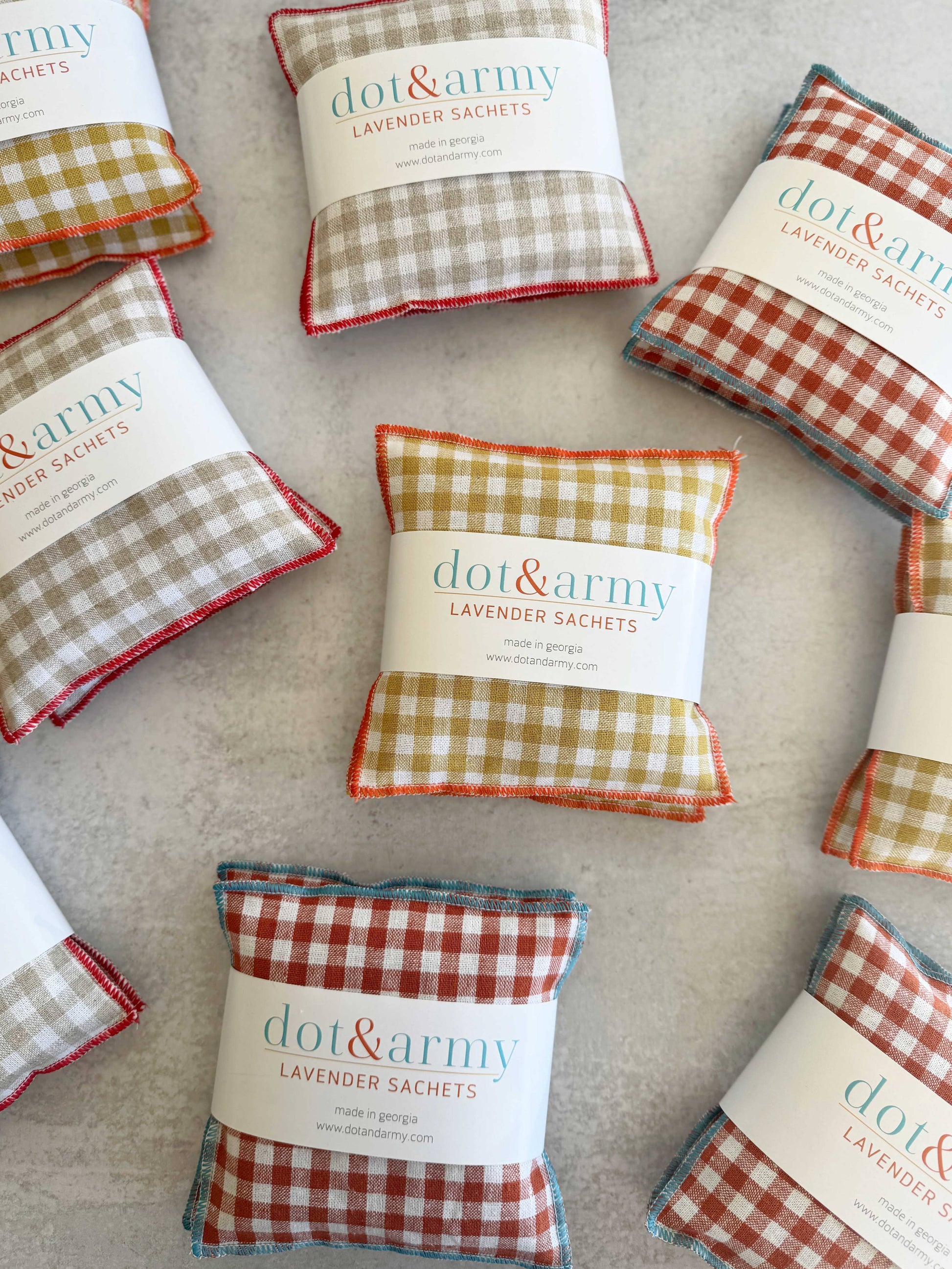 Mini Check Linen Lavender Sachets, set of two Dot and Army