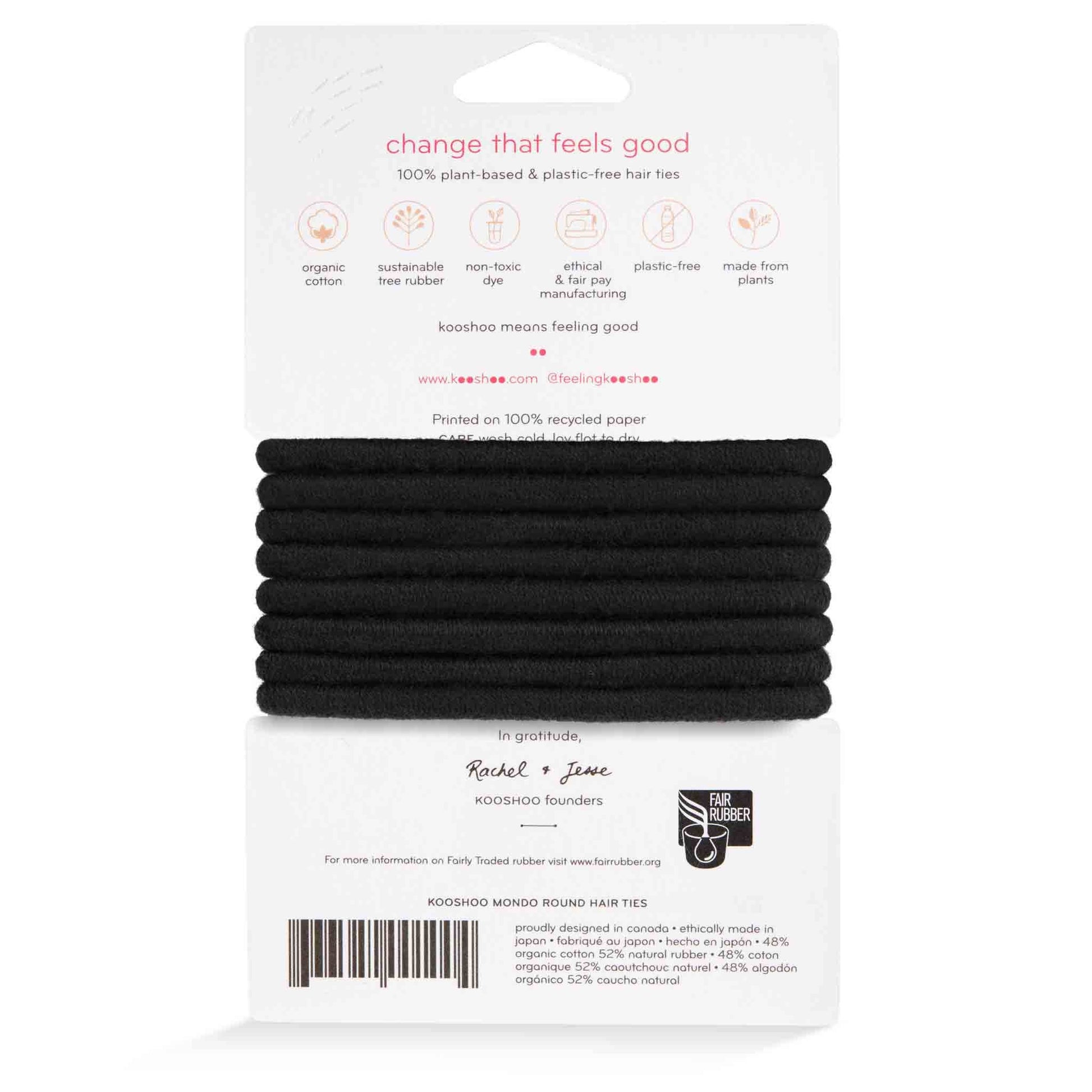 KOOSHOO - Plastic-free Round Hair Ties - Mondo 8-pack - Black KOOSHOO