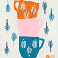 RETRO CUPS Orange Pink Cobalt Swedish Dishcloth on Natural
