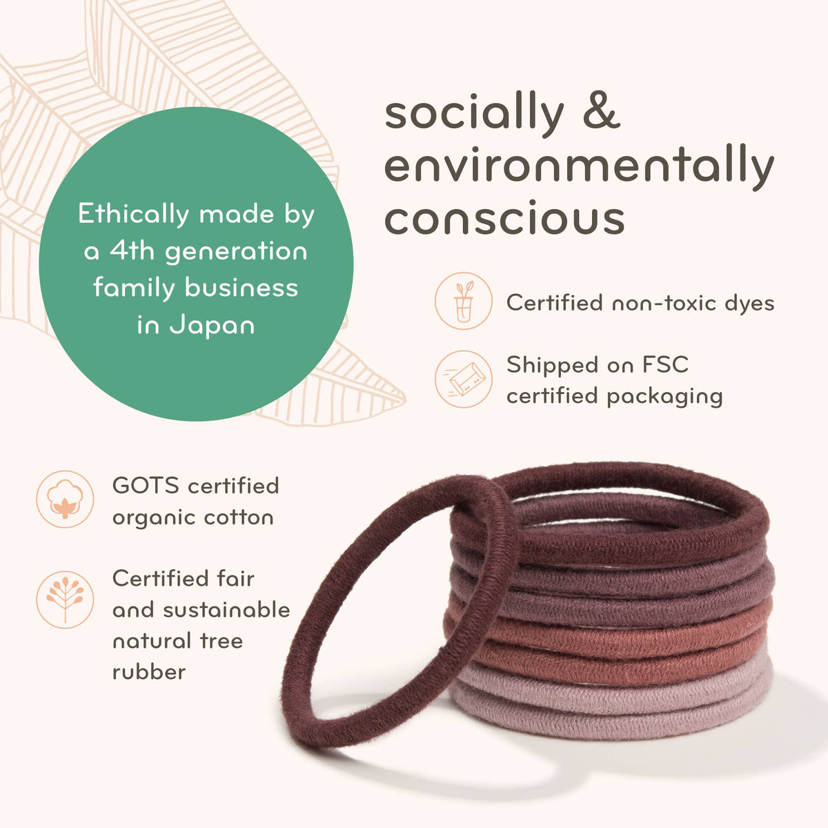 Plastic-free Organic Hair Ties - Medium to Thick Hair, Black