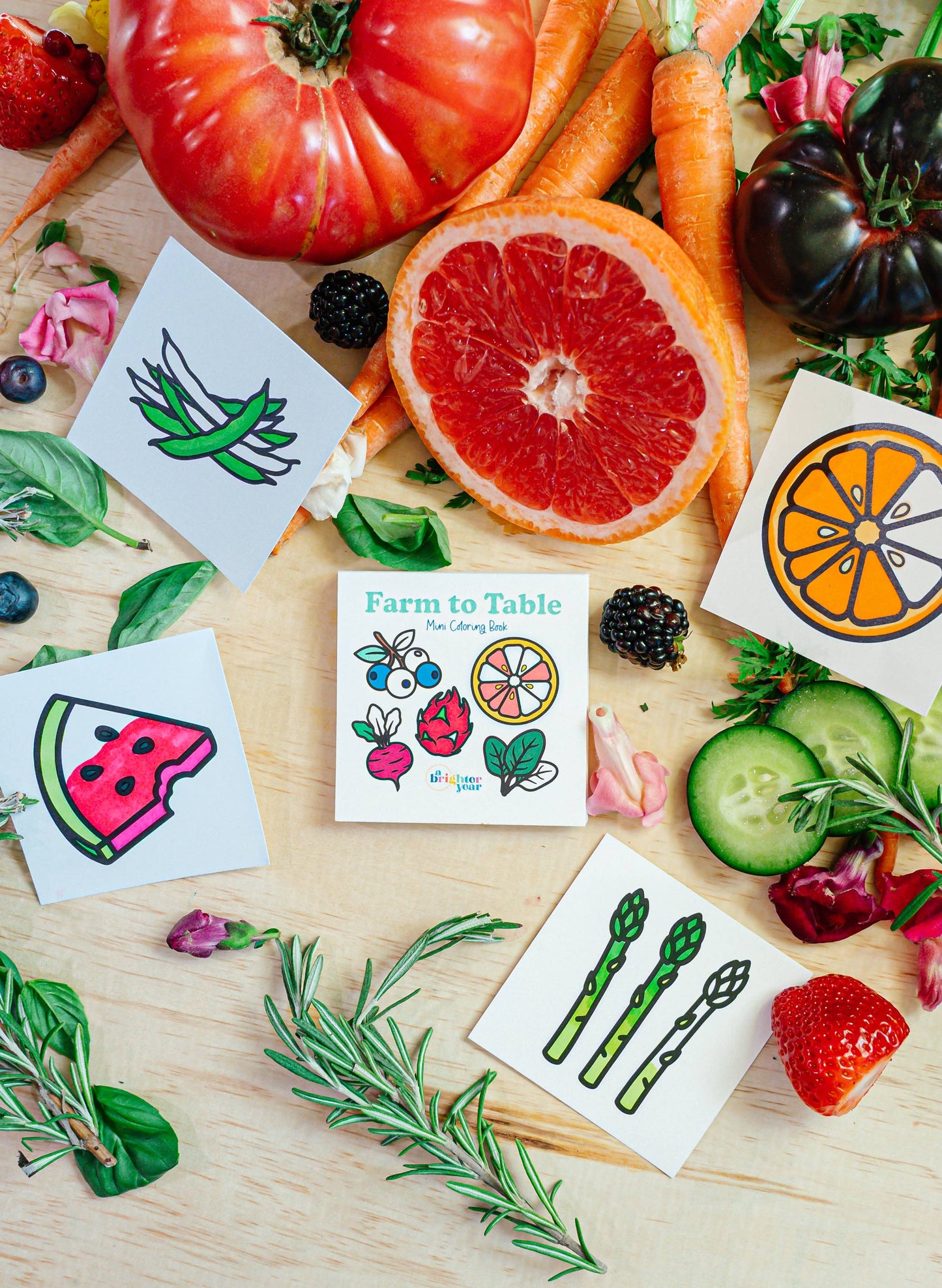 Farm To Table Mini Coloring Book - Fruits & Veggies Themed